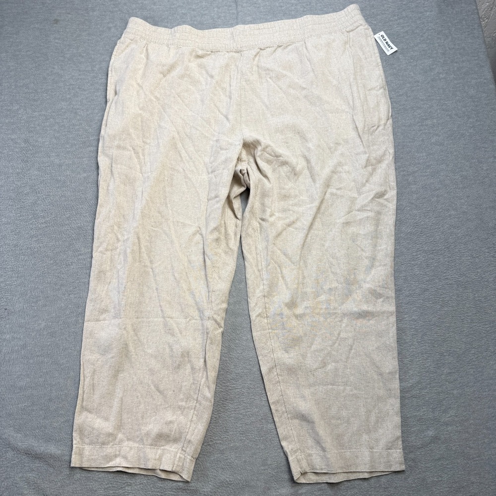 Old Navy Pants Womens 3X Light Beige Linen Blend Pull On Straight Beachy NEW